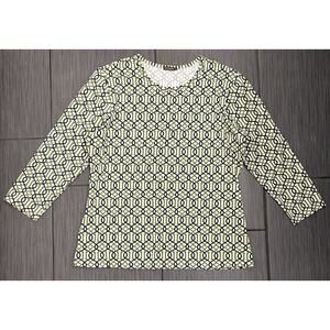 J. McLaughlin Catalina Cloth Blue/Green Geometric Print Blouse Top Size Large